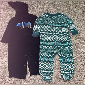 Boys, girls fleece Cozy Kids Patterned Jumpsuit and Black Hoodie Set, 6 months